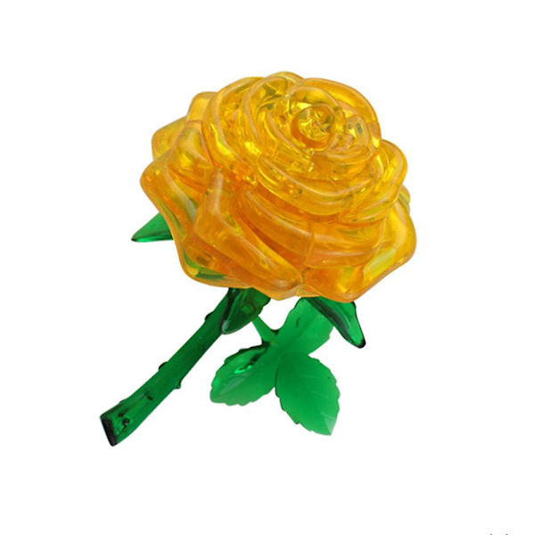 Vacker 3D-rosblomma kristallpussel DIY-pusselgåva pryl barn IQ-leksak Yellow
