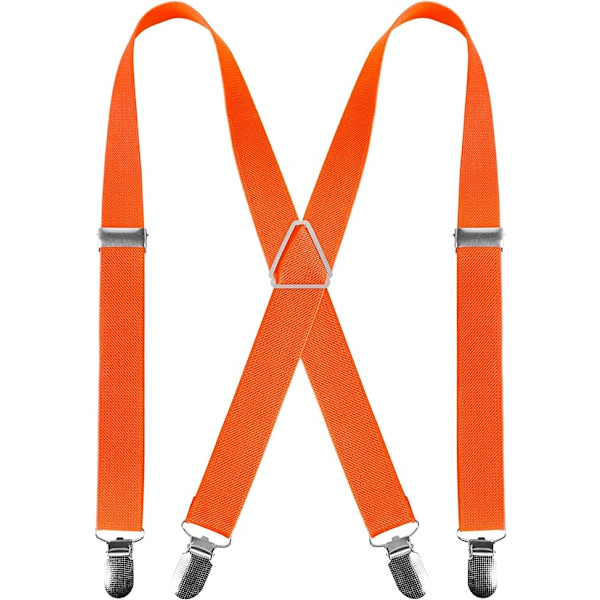Herrebukser med 4 klips X-form, justerbare elastiske bukseseler for menn, herrebukser bryllup forretnings casual seler (oransje)