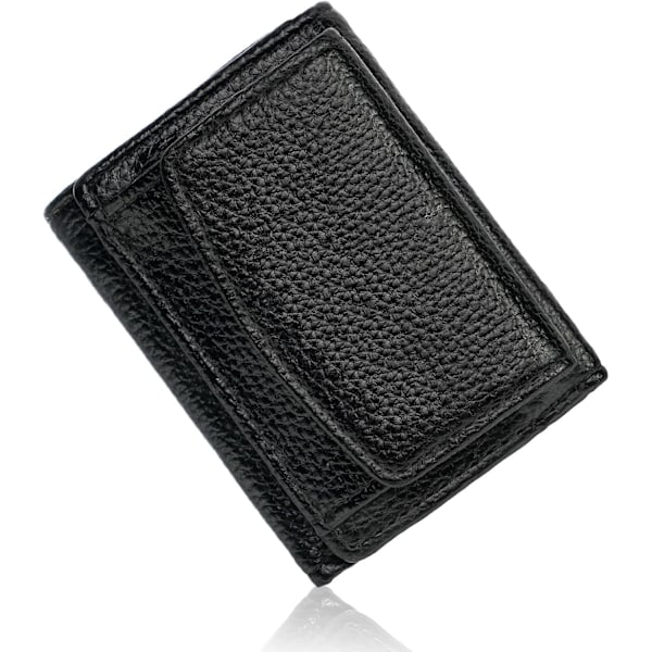 Myk skinnveske sammenleggbar kort lommebok minimalistisk liten trifold kompakt lommebok med myntlomme dame kredittkortholder med flere kortplasser Black