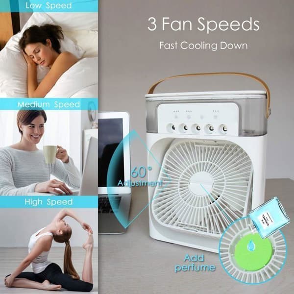 Bærbar airconditionventilator - 3 hastigheder - 7 LED-lys - 5 dyser - Energibesparende