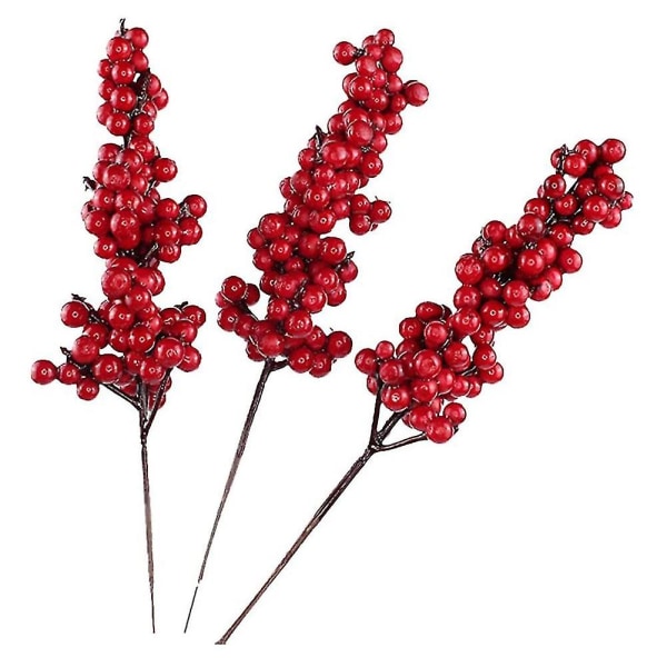 10 stk kunstige røde bær dekorative grene med røde bær Efterårsgrene Julevalg B