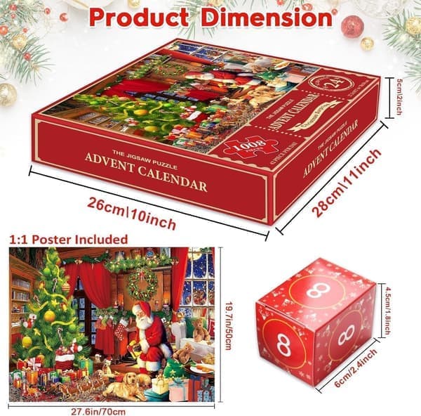 2026 Adventskalender Pussel 24 Dagar 1008 Bitar Barnens Adventskalender