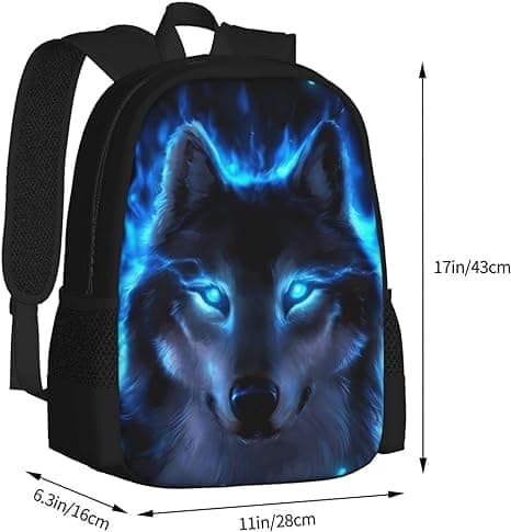 Blue Flame Wolf Rygsække Skoletasker til Drenge Piger, Casual D
