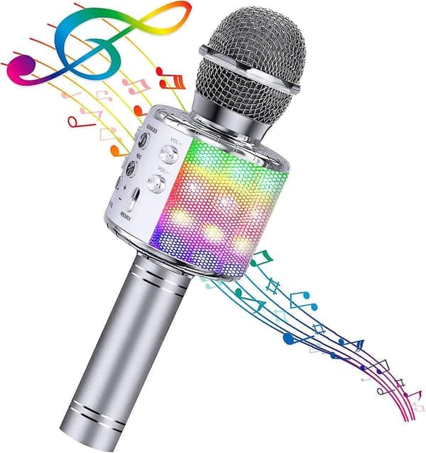 Bluetooth 4-i-1 Karaoke Trådløs Mikrofon med LED-lys, Bærbar Mikrofon