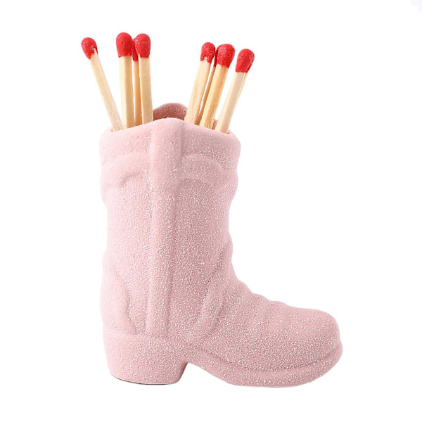 Cowboy støvel fyrstikkholder, fyrstikkholder med tenner, keramisk fyrstikk tenner keramiske støvler fyrstikkbeholder oppbevaringsboks, fyrstikkfri Pink