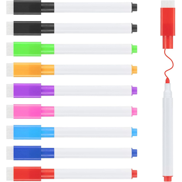 Valkotaulun merkit, magneettiset kuivapyyhintussit, valkotaulun kynät magneettinen pyyhekorkki Merkkikynät Pyyhi pyyhekumilla Hienokärkinen valkotaulun kynä lapsille Multicolor 10Pcs