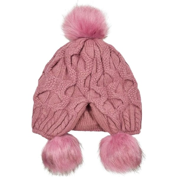 Naisten neulottu hattu Talven lämmin pipo, jossa Pom Pom Bobble -hattu, tuulenpitävät korvaläpät (vaaleanvioletti)