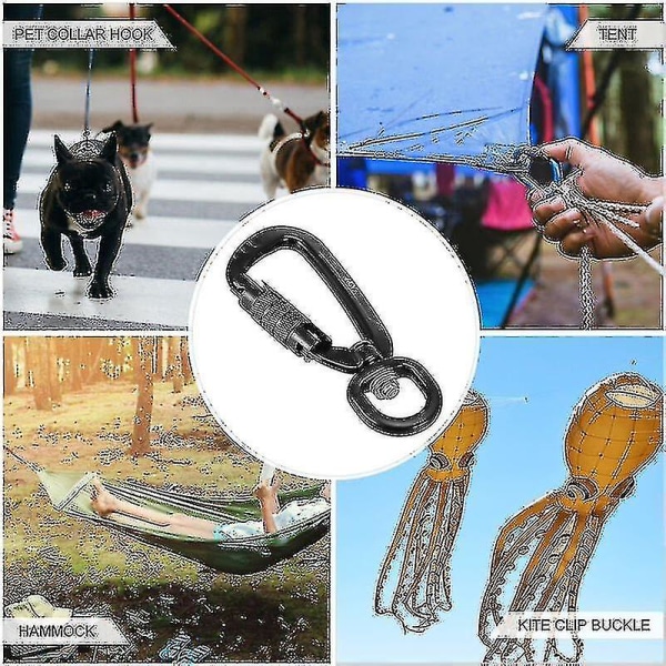 2 stk. Swivel Karabinkrok, 360 roterende spinner karabinkrok liten autolåsende karabinkrok 4kn(svart C-ring) - Snngv