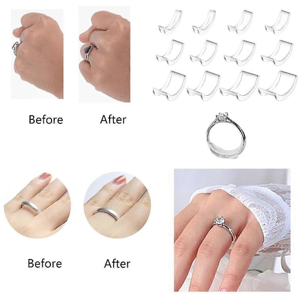 12 stk. Usynlige ringformindskere til løse ringe, ringjustering der passer til alle ringe, ringclips til at gøre ringe mindre