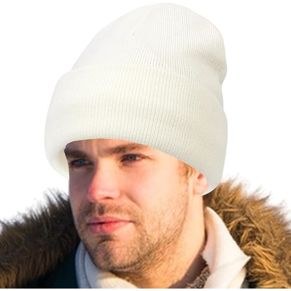 Satinfodrade vintermössor, satinfordrad beanie vintermössa, stickad klockhatt med silkefoder, silkefodrad slouchy beanie, unisex enfärgad skullcap White
