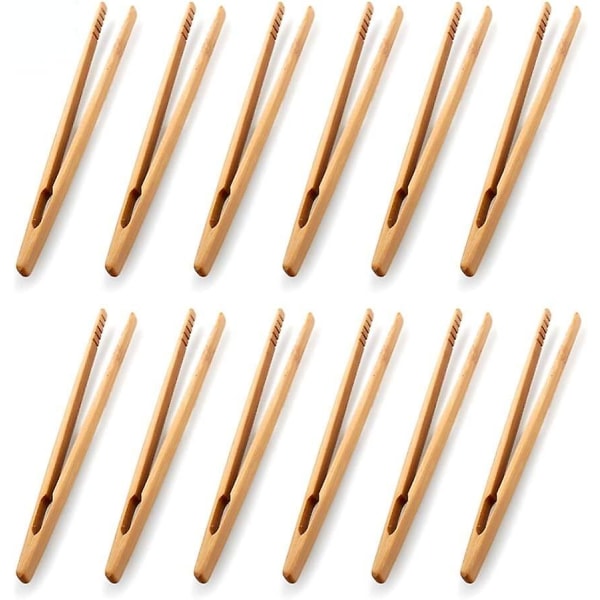 12 stk søte tang Tretoasttang Bambus kjøkkentang til matlaging teredskap Sukker Bambussalattang