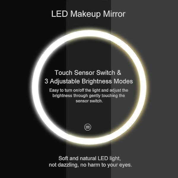 Lighted Large Makeup Mirror 360-graders roterende LED-lys spejl lysstyrke justerbar cirkel forfængelighed