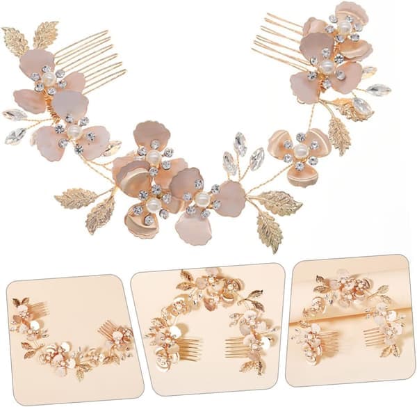 Perle- og Rhinestone-tiara Brudehårbåndskam Bryllupshårtilbehør Blomsterdesign for kvinner Brudehodeplagg