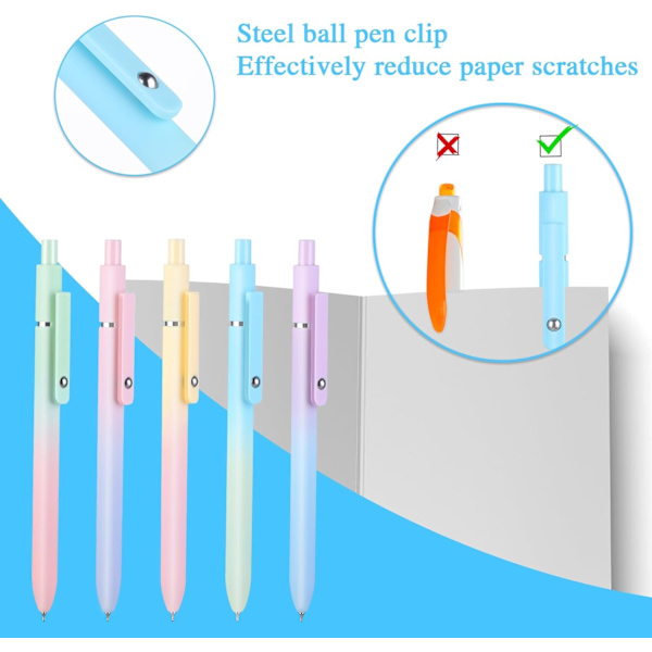 5 stk. æstetiske kuglepenne, 0,5 mm indtrækkelige gelblækpenne, søde kuglepenne med sort blæk, glatte skrivepenne, pastelfarvede kuglepenne til skolen Gradient
