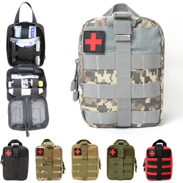 Taktisk första hjälpen-väska, akut överlevnadsväska för första hjälpen, första hjälpen-väska lämplig för utomhusvandring, camping, klättring, resor Camo Grey
