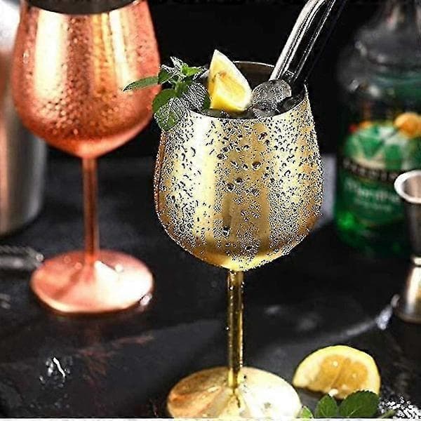 Vinglas i guldfinish, 2 cocktailglas i rostfritt stål