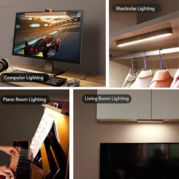 Genopladelig Badeværelsesspejl Lampe, USB Træ Skabslys Touch Dæmpbar Trådløs Badeværelseslys Spejllys Neutral Hvid Natlampe Makeup Lys