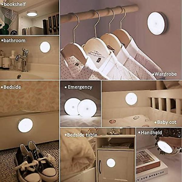Nattlampa med rörelsesensor och LED, 2 färglägen, USB-laddningsbar inomhusbelysning för sovrum, badrum, kök, garderob, trappor, korridorer, skåp (4 st)