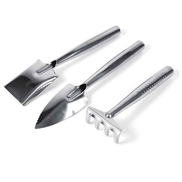 Sett med 3 mini hageverktøy, liten håndholdt spade, spade, rive, hagesett, barnas leketøy for sukkulenter, kaktus, urter, planter, plasthåndtak Steel handle
