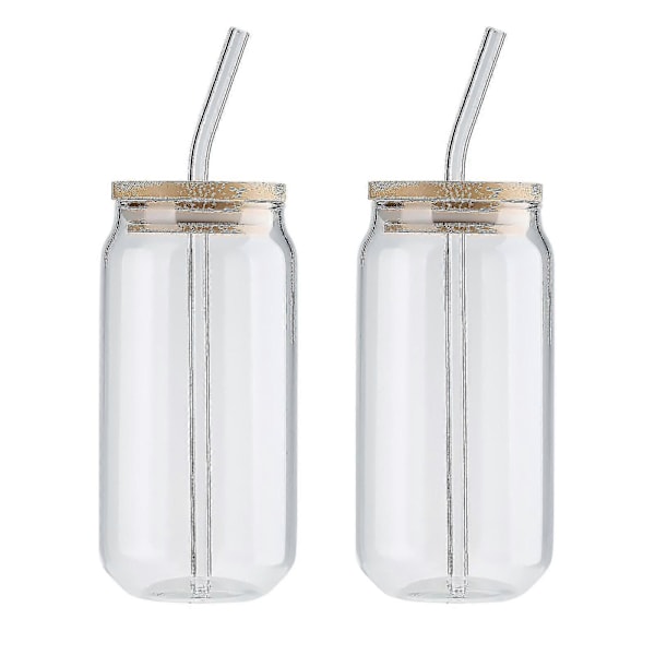 2 st Dricksglas Burk Kopp Kall Dryck Kopp med Glasstrå L bamboo cover and straw