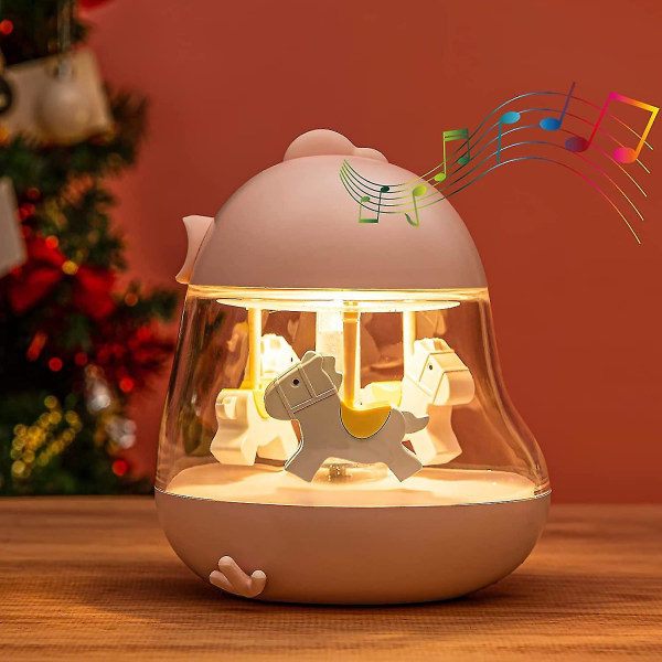 Carousel Music Box yövalo lapsille, söpö baby toddler lastenhuoneen makuuhuoneen sisustuslamppu, ladattava ja himmennettävä USB , kannettava ja ajastin, joululahjat