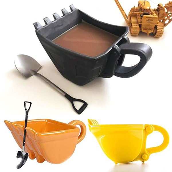 Kaffemugg, rolig kopp Grävmaskin Hinkkopp med spade Sked Kreativitet Tekopp Mjölk Kaffemugg för alla hjärtans dag, födelsedag, present med sked - Snngv Orange
