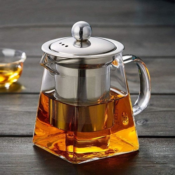 Tekanna av glas 350 ml Tekanna för en med värmebeständig rostfri infusionsanordning i rostfritt stål Perfekt för te och kaffe (350 ml)