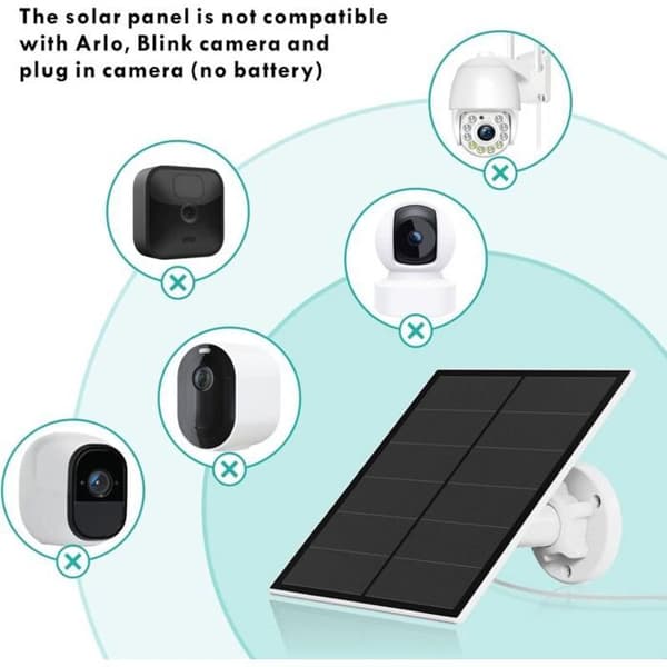 5W solcellepanel for sikkerhetskamera, 5V USB, oppladbart batteri, Micro USB/USB-C-porter, justerbart feste