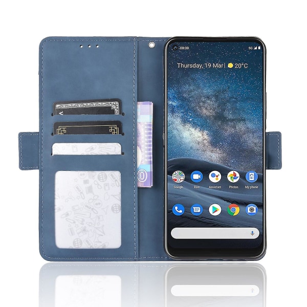 Yhteensopiva Nokia 8.3 cover kanssa, säädettävä irrotettava korttipidike Magneettisesti suljettava nahkainen case Blue A