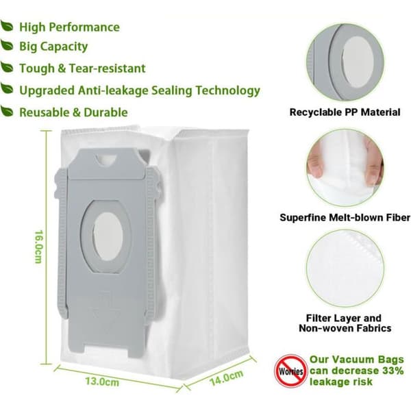 Støvsugerposer til iRobot Roomba i7, i7+, s9, s9+, i3, i4, i6, i8, j7, e5, e6, e7 – pakke med 10 – Clean Base-erstatning