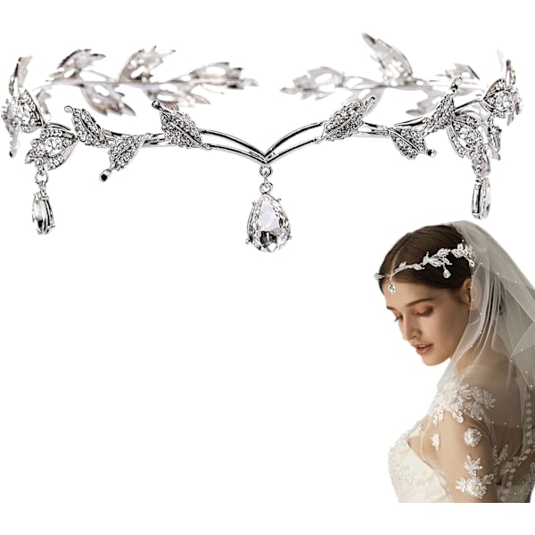 Elegant Rhinestone Leaf Wedding Silver Tiaras and Crowns Crystal Pendent Tiara Headband for Bride Bridesmaid Birthday Crown