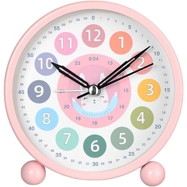 Kids Alarm Clock Cute Animal Learning Clock Silent With Night Light，Suitable for Children's Bedroom Desk Bedside (pink)