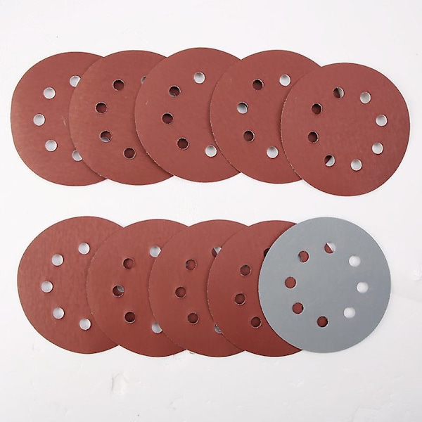 100 stk. 125mm Rundt Formet Slibeskiver Krog & Loop Slibepapir Poleringsplader 8 Huller