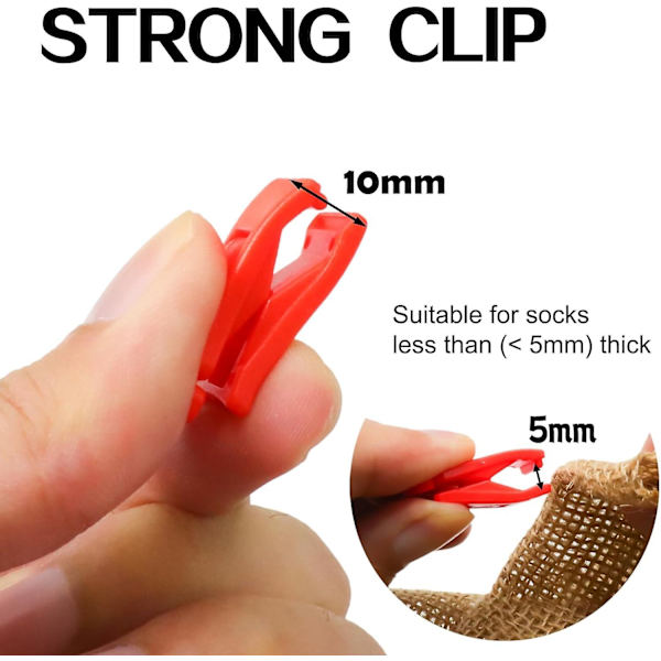 Sockklämmor för tvättmaskin och torktumlare (50-pack) - Miniklädnypor med krokar för strumpor