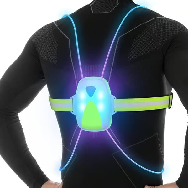 LED-refleksvest med frontlys, løpelys for løpere, refleksutstyr for menn/kvinner til løping, sykling eller gåturer