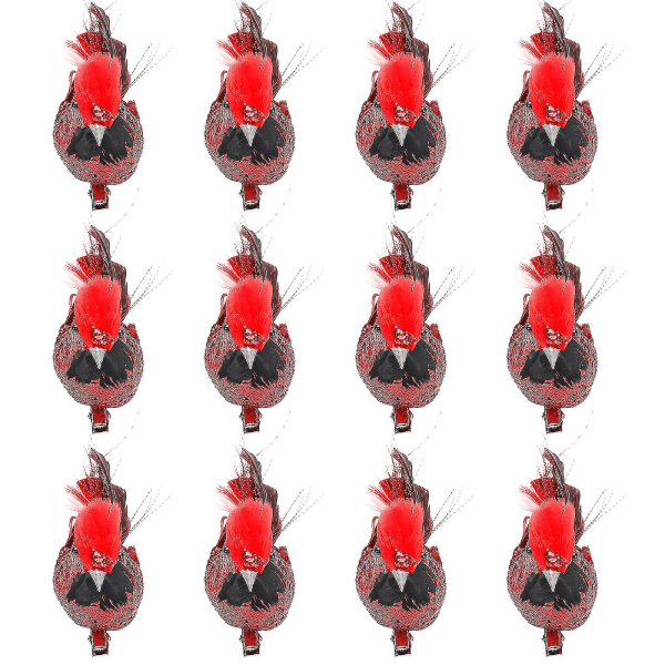 Falskt skum Djurdekoration Hemhantverk Julgranshänge 12 st Gör-det-själv-simulering Festförsörjning Röda konstgjorda fåglar