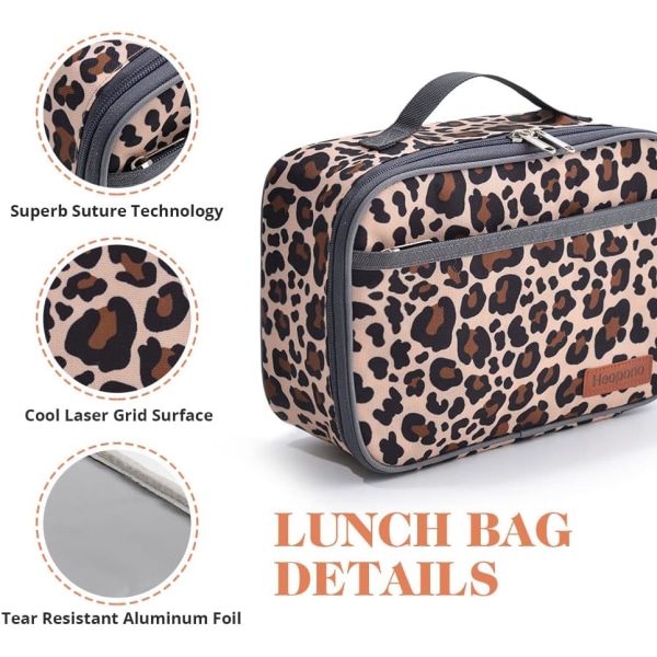 Mini lunchlåda för barn, isolerad återanvändbar lunchväska, termosmatbehållare med vattentät foder, lunchlåda för skola, arbete, picknick (leopard)