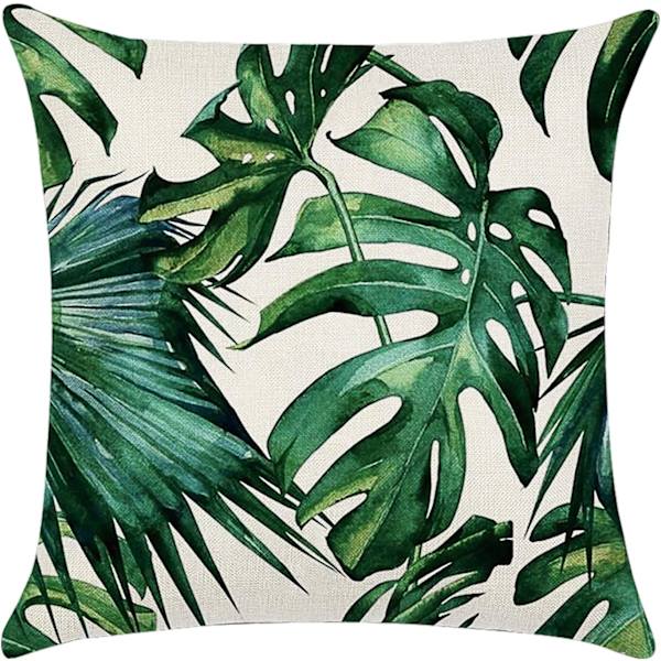 Putetrekk 45 x 45 cm, sett med 4 putetrekk i bomull og lin, putetrekk for sofa, hageseng, sofa, puter (Blad-4)