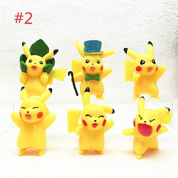 6 stk Pikachu Grønt Blad Mini Figurleke Modell Kakedekorasjon