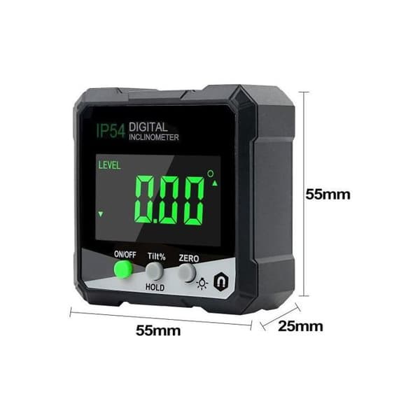 Digital laservaterpas / inklinometer med LCD-display og stærke magneter; 0,1° præcision, 360° måling