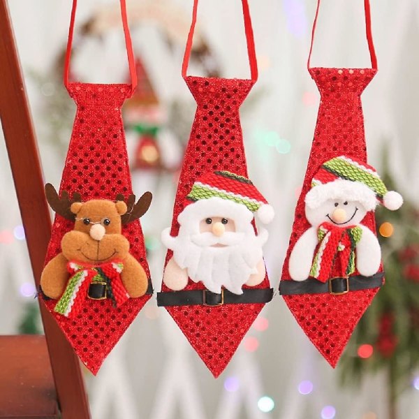 Julslipsar, 3st roliga paljetter Santa Snowman Hjortmönster Slipsar med paljetter, julhängande prydnader