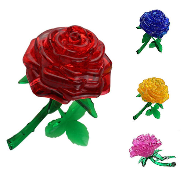 Vacker 3D-rosblomma kristallpussel DIY-pusselgåva pryl barn IQ-leksak Yellow