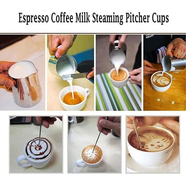 Fløtekanna i rustfritt stål, skummende kanne, espresso kaffemelk dampende muggekopper, skjenkemugge for latte cappuccinokopp (1 stk, sølv)