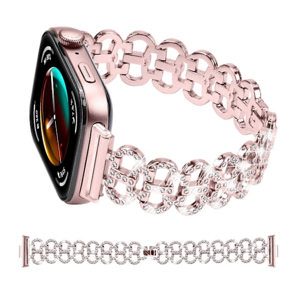 För Huawei Watch Fit 3 Metall Klockarmband Gourd Form Strass Ersättningsarmband Rose Pink