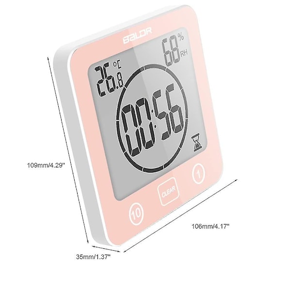 Kylpyhuoneen kelloajastin Vedenpitävä sisäilman lämpömittari Hygrometr Kylpyhuoneeseen Suihkuun Meikkiin Keittiöön (punainen)