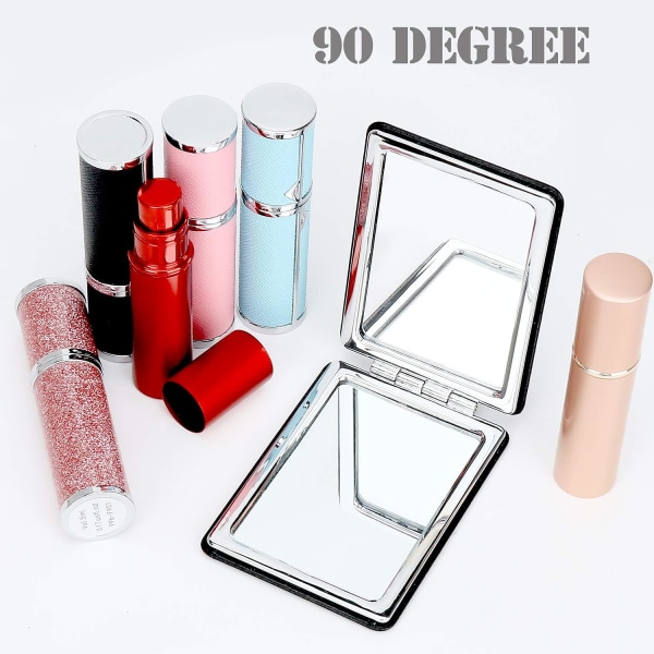 Kompakt spejl til mænd, kvinder og piger, sorte rejse-foldbare makeup-spejl til pung, håndtaske og lomme, bærbar dobbeltsidet forstørrelsesglas