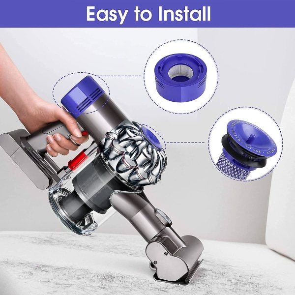 6-osainen pölynimurin suodattimen vaihtosetti Dyson V7, V8 Animal ja V8 Absolute -johdottomille pölynimureille, 3 jälkisuodatinta, 3 esisuodatinta, yhteensopiva Dyson V8+, V