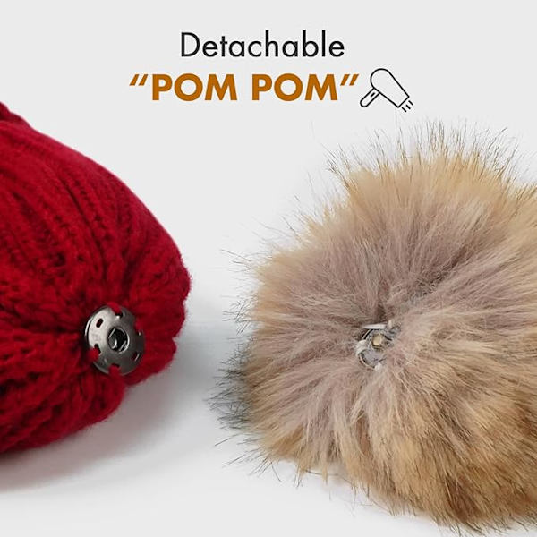 Beanie-luer for kvinner, vinterluer for damer, termiske varme vinterluer for kvinner utendørs sport med avtakbar pompom