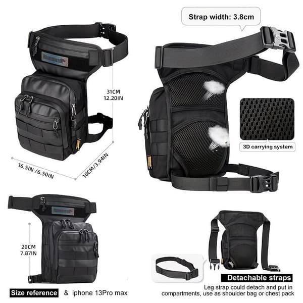 3L Motorcykel Benpose – Justerbar Rem, Holdbar Polyester, Multifunktionel (lår/hofte) til daglige pendler.