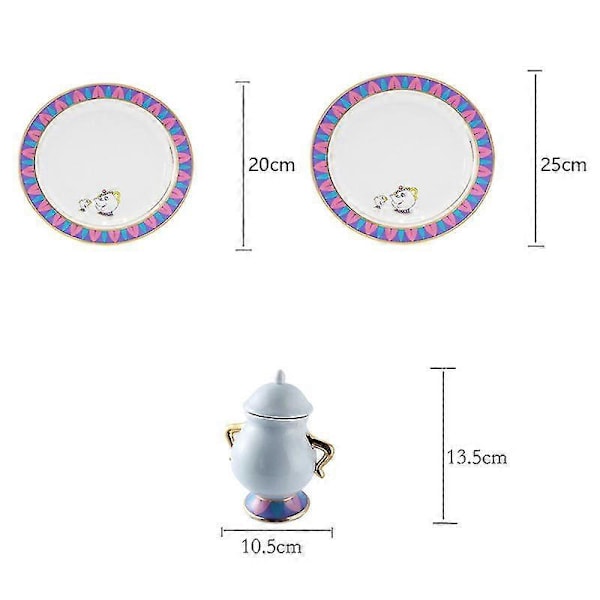 Tecknad ny Skönheten och Odjuret tekanna mugg te kanna set födelsedagspresent 6pcs